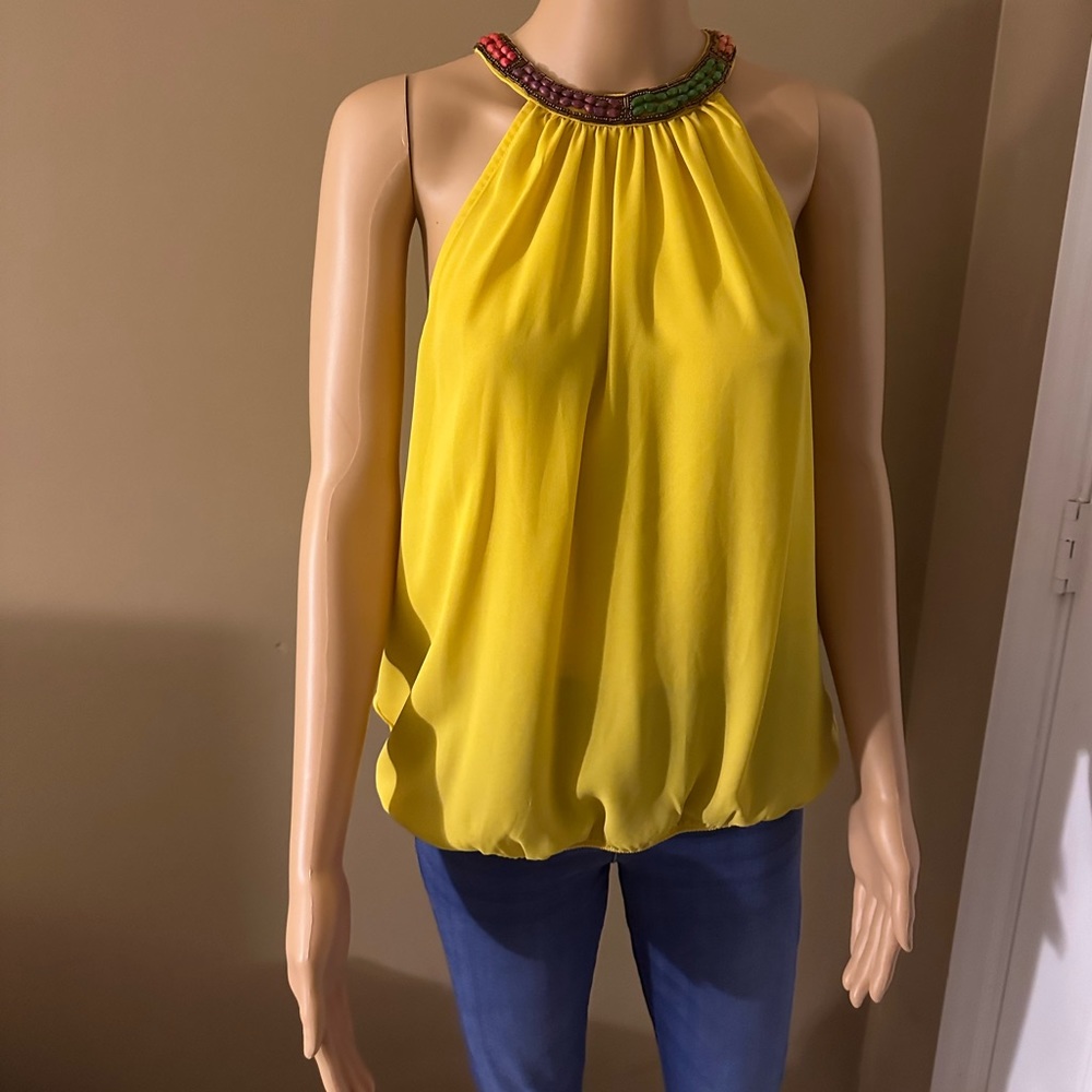 XOXO Yellow beaded sleeves shirt size L.
